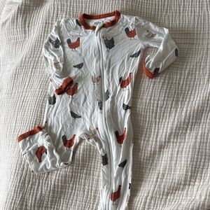 Kyte BABY White One Piece with Red and Black Chicken Print